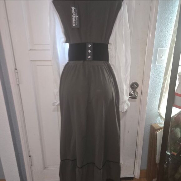 Colonial Contrast Color Dress Square Neck A-Line Dress green - Picture 15 of 15